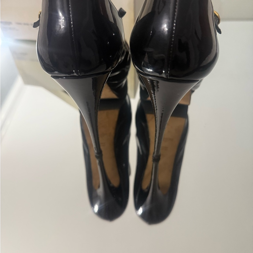 Yves Saint Laurent Patent Tribute 105 Pumps Black Heels Mary Jane Peep Toe YSL - Picture 4 of 7